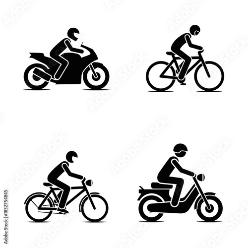 Icons of Motorized and Human-Powered Vehicles with Riders.