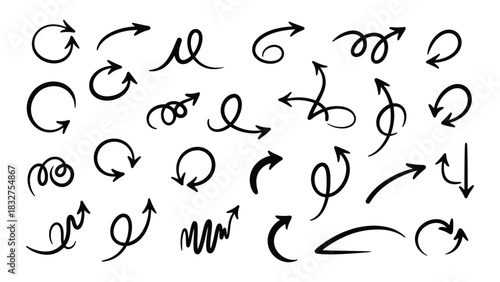 Collection of hand drawn arrow icons in various styles and directions
