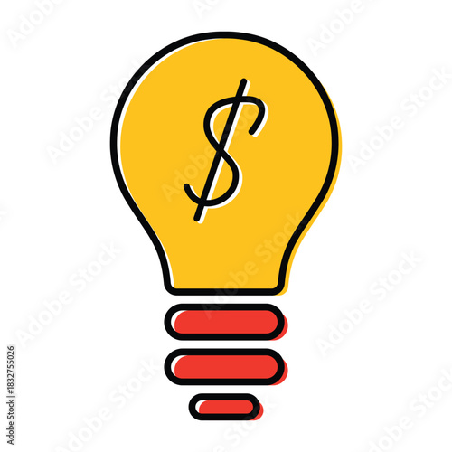 A stylized illustration of a bright yellow light bulb containing a prominent dollar sign, symbolizing a profitable idea or financial innovation