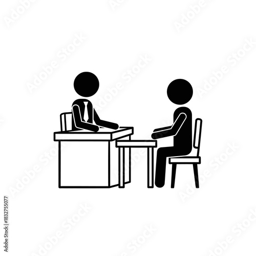 Interview Scene - Two Figures Discussing at Desks.
