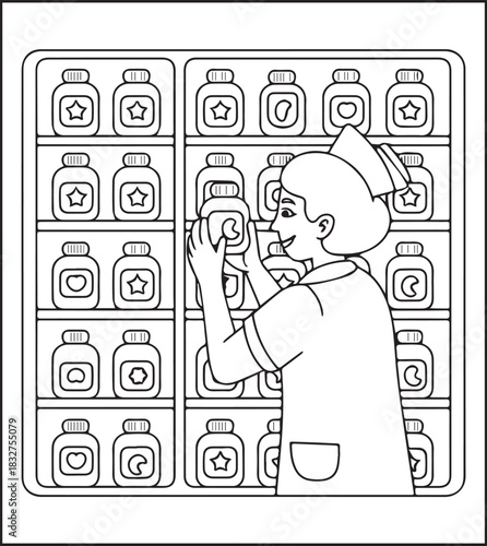 A cute nurse in hospital coloring page for kids, black line art vector illustration for medical student coloring book
