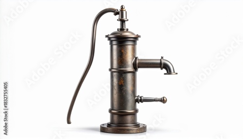 Vintage metal water pump with curved handle and spout