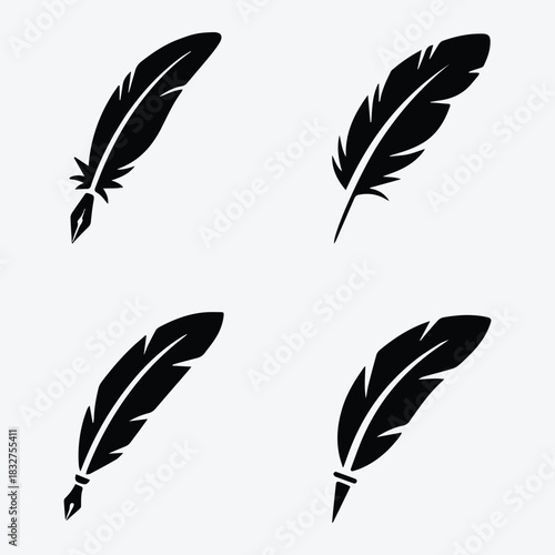 Solid Quill Pen Icon Set