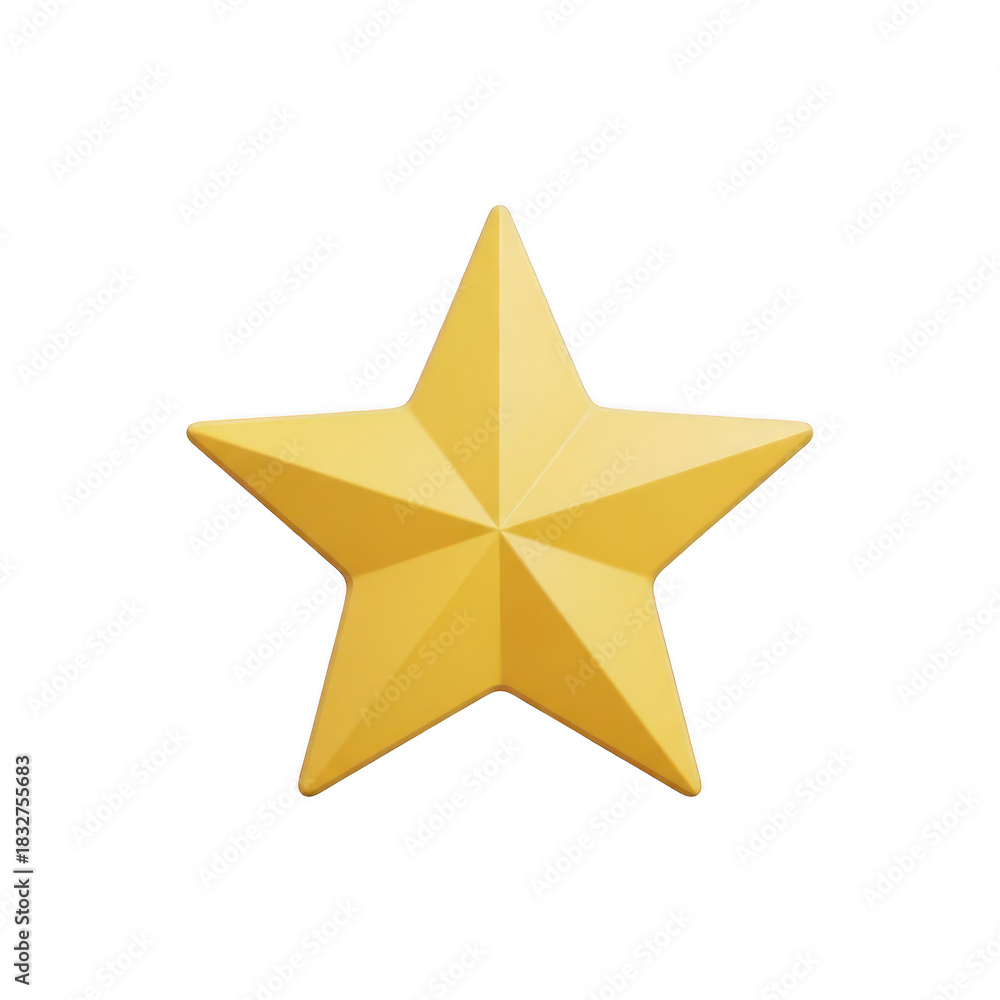 Obraz premium A bright golden five pointed star with sharp edges and subtle shading isolated on transparent background