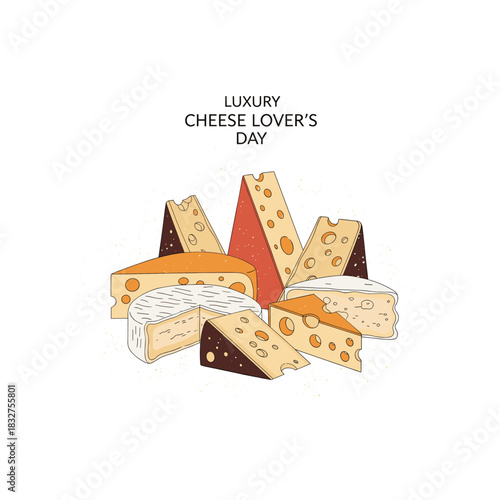 Luxury cheese lover's day with different varieties vector design