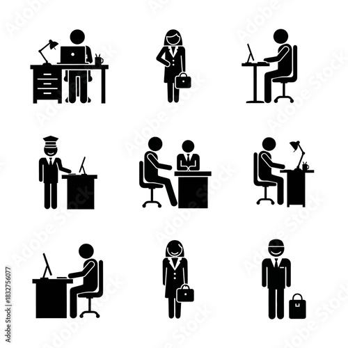 Office Workers - A Collection of Black and White Pictograms.