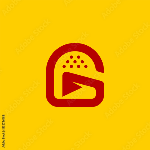 Abstract letter G logo concept combining a hamburger shape with a media play button icon for food vlogs or delivery services