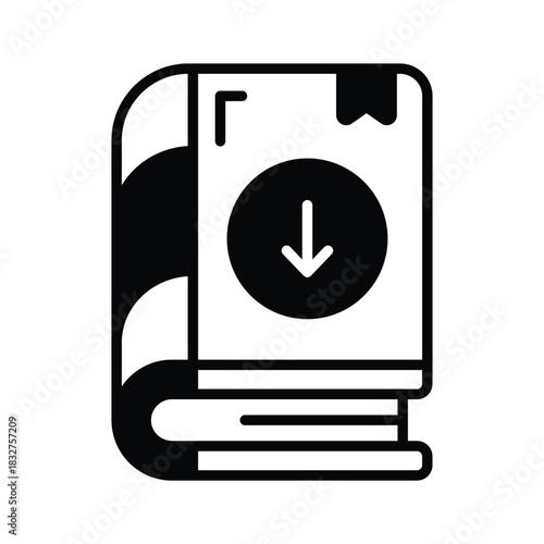 A digital book download icon, elearning and online study