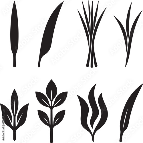 Lemongrass Leaf Silhouette Icon Set.eps