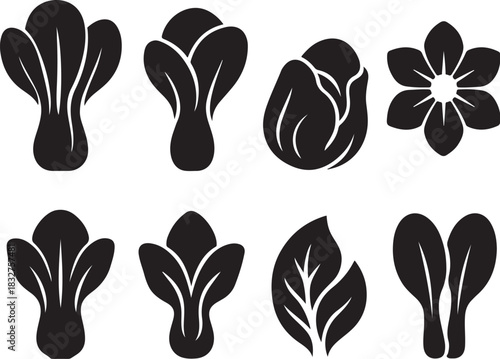 Pak Choi Shanghai Green Silhouette Icon Set.eps
