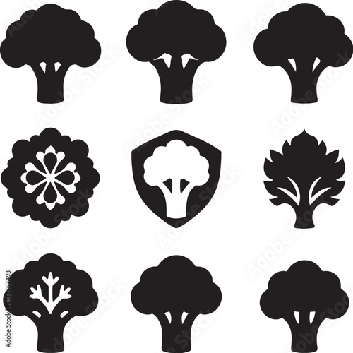 Broccoli Silhouette Icon Set.eps