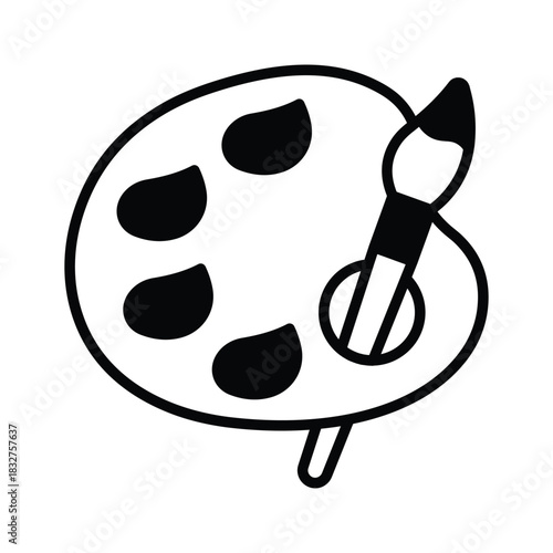 Art palette with brush symbolizing creativity and art education, glyphicon