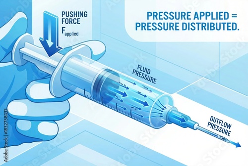 Pascal�s Principle Illustration Showing Pressure Distribution in Fluid Using a Syringe
