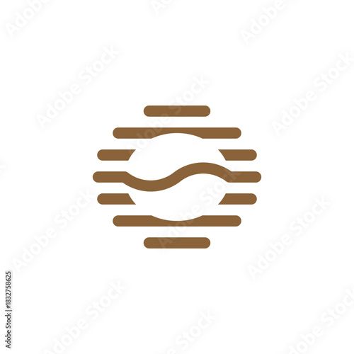 Stylized brown coffee bean icon with a wave design set in a linear circle, perfect for a modern brand identity or graphic element
