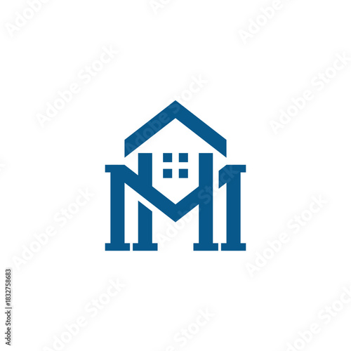 Creative initial letter NMH monogram logo design forming a house shape, ideal for real estate, property, and construction company branding