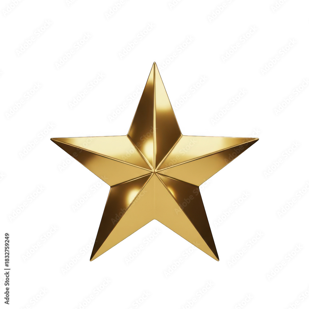 Obraz premium A single shiny golden five pointed star with realistic reflections and highlights isolated on transparent background