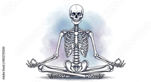 Skeleton Meditating in Lotus Pose | Yoga and Mindfulness Anatomy Illustration