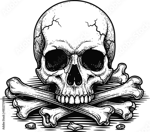 Classic skull and crossbones symbol representing danger and warning on a dark background