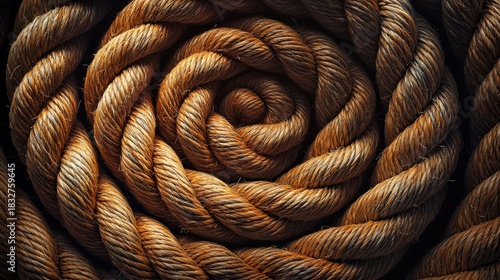 Abaca fiber rope coiled in spiral pattern creating seamless natural texture background for sustainable eco-friendly web design projects with earth tones