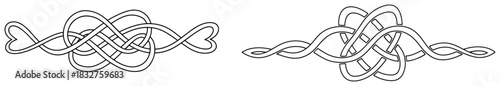 Celtic love knot ornament with interwoven hearts and infinity lines vector set of decorative borders and dividers for wedding design
