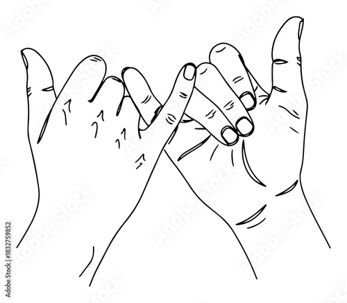 Detailed hand drawn vector sketch of pinky promise gesture symbolizing friendship trust and eternal bond between two people