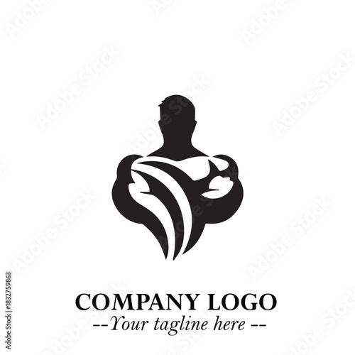 Man With Muscle Logo Symbol in Black on White Background for Strong Bold Fitness Branding Design Art