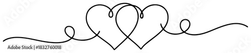 Two intertwined hearts continuous one line drawing vector illustration minimalist black sketch of a double love symbol for wedding or valentine design