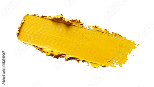 Fototapeta Naklejka Na Ścianę i Meble -  Golden paint brush stroke with textured edges on white background, artistic abstract element for design and creative projects  