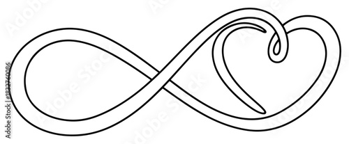 Continuous line drawing of an infinity symbol merging into a heart shape representing eternal and endless love