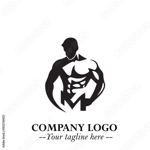 Man With Muscle Logo Symbol in Black on White Background for Strong Bold Fitness Branding Design Art