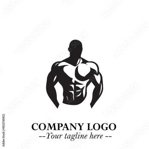 Man With Muscle Logo Symbol in Black on White Background for Strong Bold Fitness Branding Design Art
