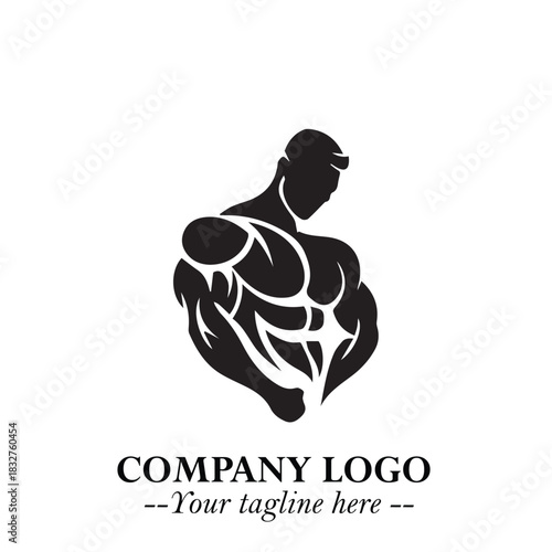 Man With Muscle Logo Symbol in Black on White Background for Strong Bold Fitness Branding Design Art