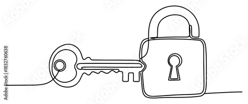 Key and padlock connected by continuous line vector illustration symbolizing key to my heart concept for valentines day
