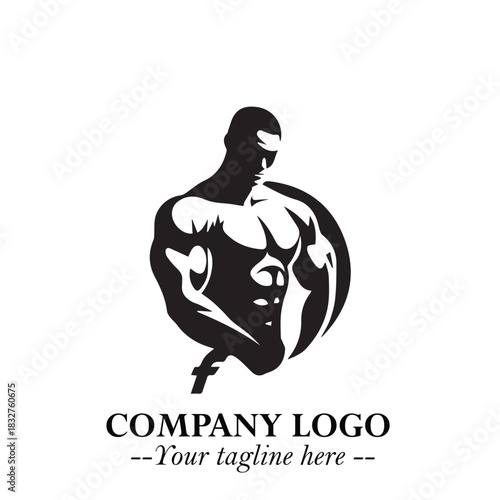 Man With Muscle Logo Symbol in Black on White Background for Strong Bold Fitness Branding Design Art