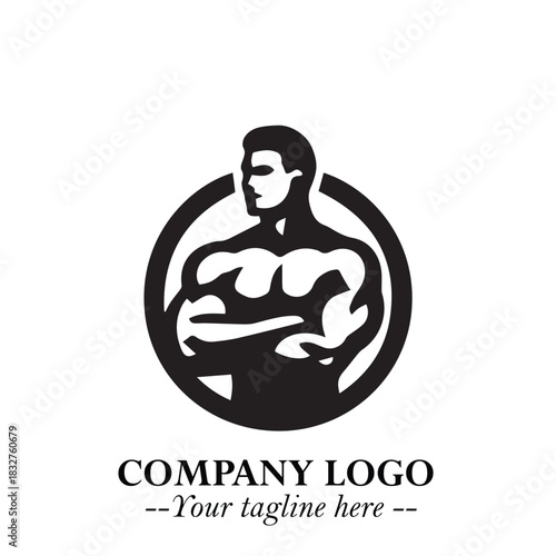 Man With Muscle Logo Symbol in Black on White Background for Strong Bold Fitness Branding Design Art