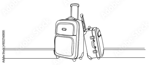 Continuous one line drawing of two travel suitcases standing together ready for a holiday trip