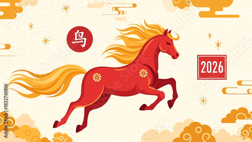A vibrant red horse symbolizing the Chinese zodiac for the Year of the Horse in 2026.