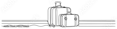 Continuous one line drawing of a luggage set with a large suitcase and a smaller bag side by side