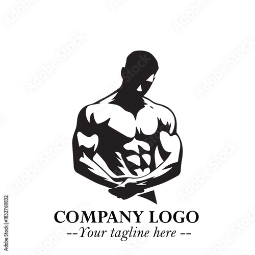 Man With Muscle Logo Symbol in Black on White Background for Strong Bold Fitness Branding Design Art