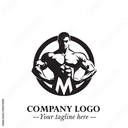 Man With Muscle Logo Symbol in Black on White Background for Strong Bold Fitness Branding Design Art