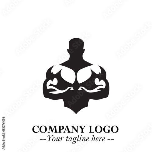 Man With Muscle Logo Symbol in Black on White Background for Strong Bold Fitness Branding Design Art