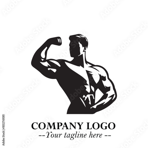 Man With Muscle Logo Symbol in Black on White Background for Strong Bold Fitness Branding Design Art