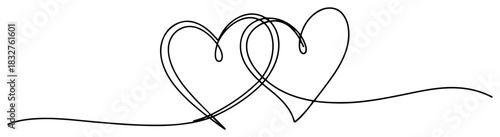Continuous one line drawing of two intertwined hearts symbolizing connection and eternal love