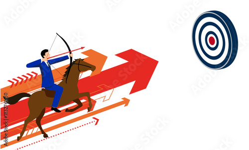 2026年 展望：未来へ照準、成長の潮流に乗る一年のビジネスコンセプトイラスト、透過素材