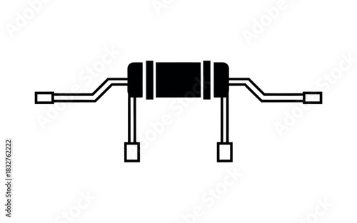 Axial leaded resistor electronic component symbol with bent metal leads and square terminal pins in a clean minimal vector style