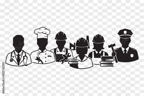 Silhouettes of workers from different professions representing labor day concept