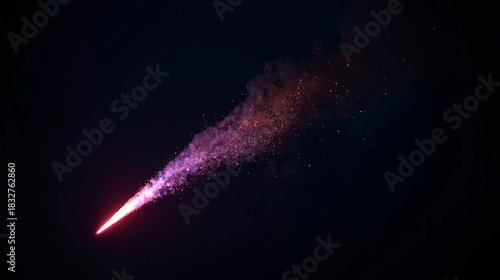 Burning purple flare with smoke against a dark night sky background