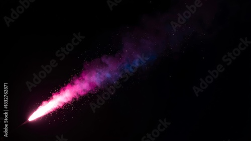 Colorful smoke trail with sparkling particles against a dark background