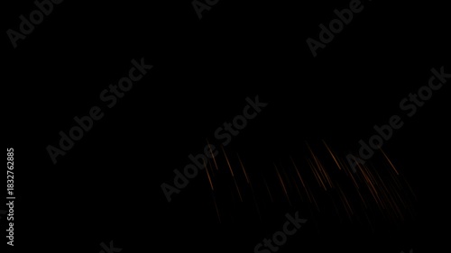 Golden firework light trails burst animation on black background in 4K