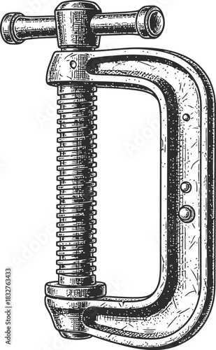 Industrial C-clamp tool for securely holding materials in workshop applications